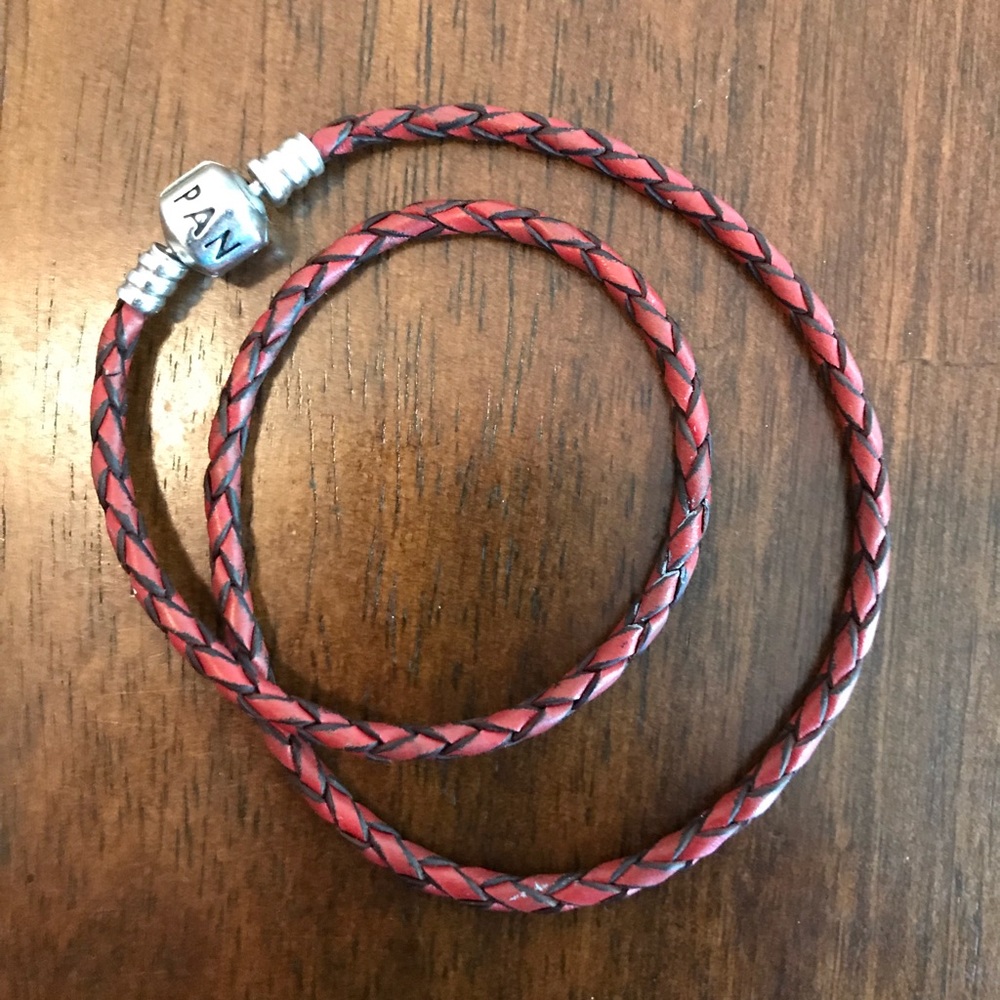 Pandora Red Braided Double-Leather Charm Bracelet